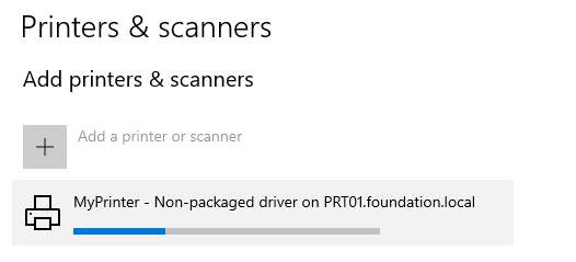 Installing a printer using a non package aware drive
