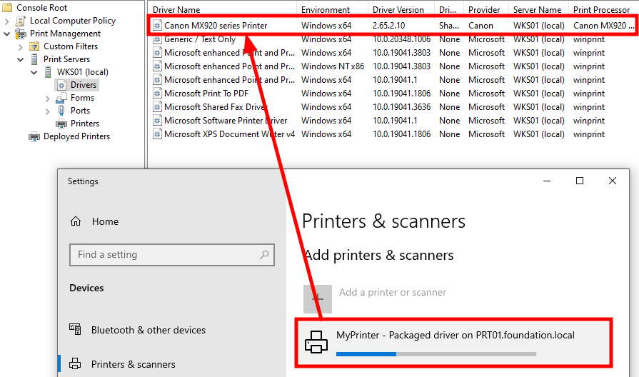 A printer driver being automatically installed